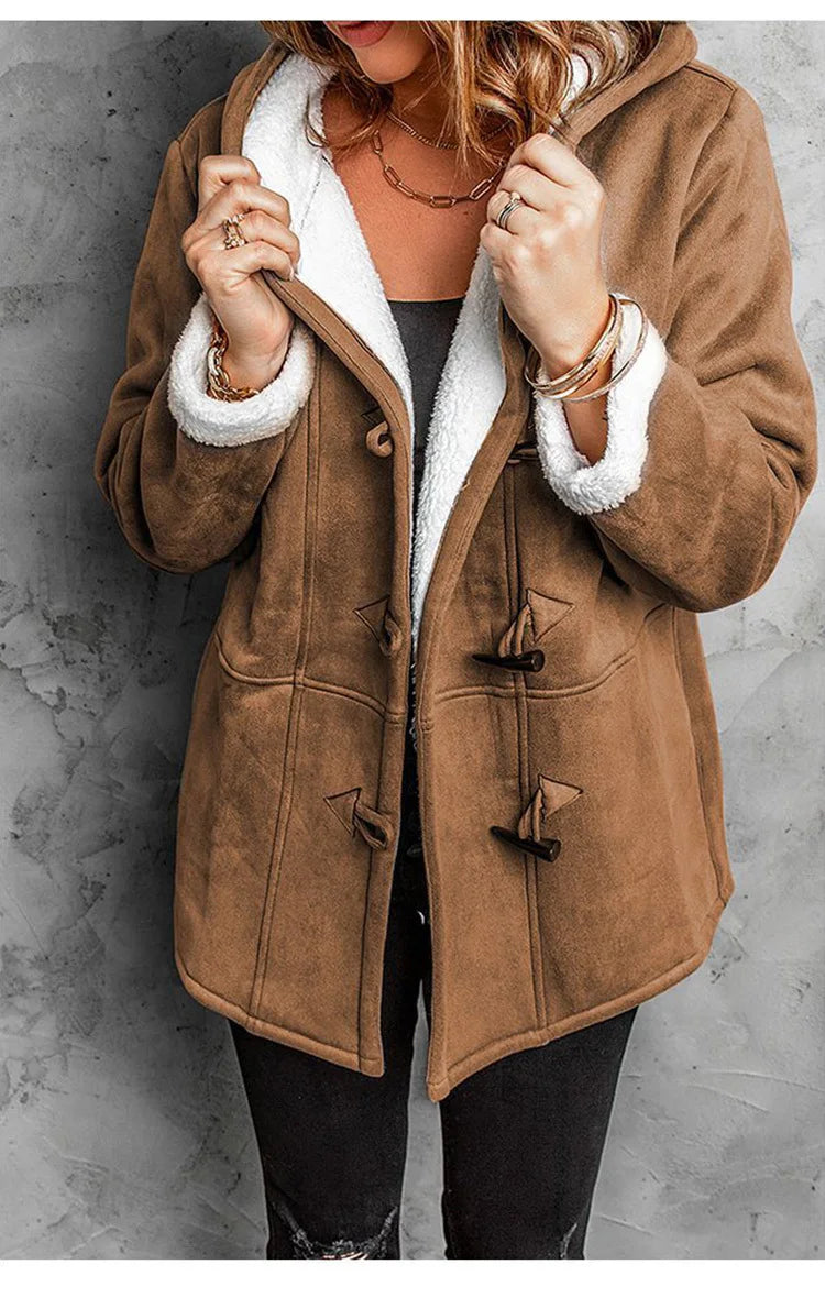 Fleece Lined Jacket - Hooded - Mid Length - Winter Jacket - Women's Jacket-Fashion Nora