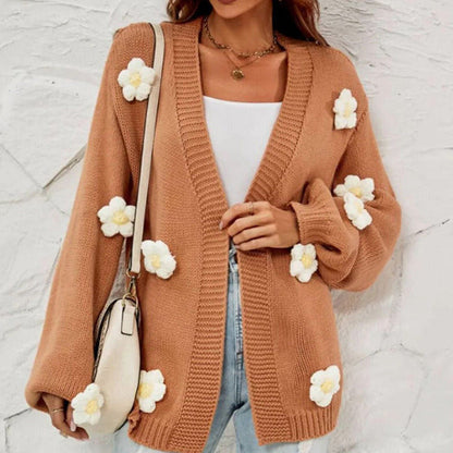 Floral Cardigan - Oversized - Open Front - Knit Cardigan - Women's Cardigan-Fashion Nora