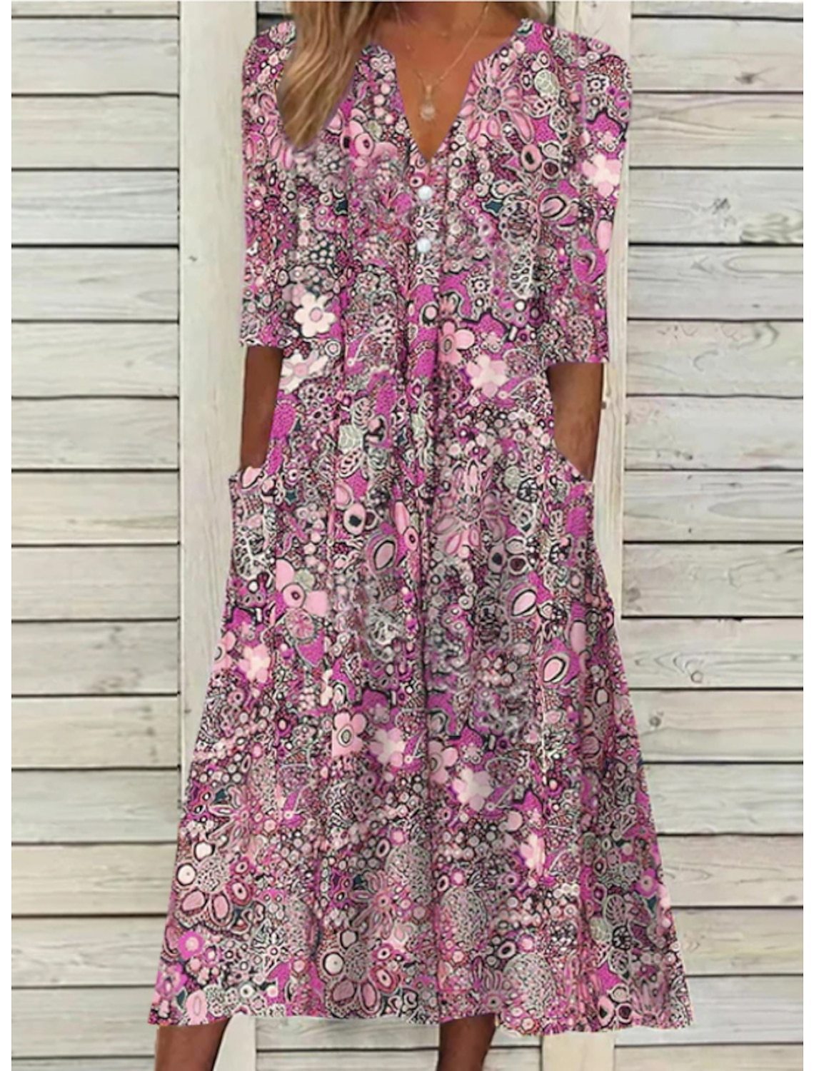 Floral Dress - Long Sleeve - Loose Fit - Maxi Dress - Casual Dresses-Fashion Nora