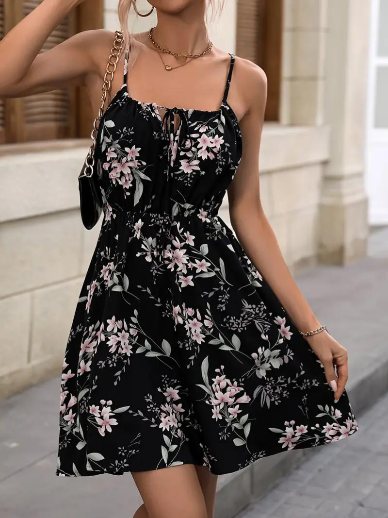 Floral Dress Mini Spaghetti Strap Summer Dress Sundress Fashion Nora