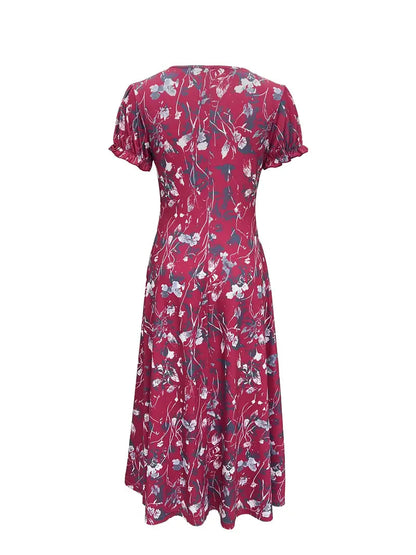 Floral Dress, Short sleeve, Crew Neck, Long Dress, Summer Dress-Fashion Nora