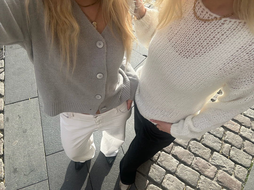 Frida Loose Fit Knit Cardigan - Light Grey-Fashion Nora