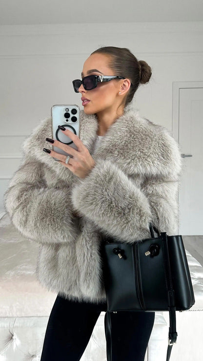 Fur Jacket | Fluffy | Gray | Faux Fur Coat | Women's Winter Jacket-Fashion Nora