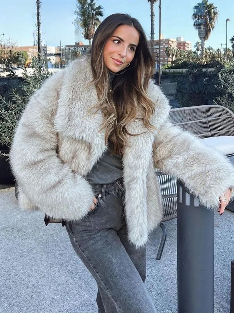 Fur Jacket | Fluffy | Gray | Faux Fur Coat | Women's Winter Jacket-Fashion Nora