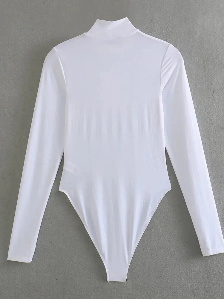 High Neck Bodysuit - Women's Turtleneck Long Sleeve Bodysuit-Fashion Nora