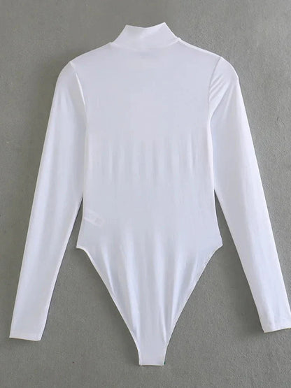 High Neck Bodysuit - Women's Turtleneck Long Sleeve Bodysuit-Fashion Nora