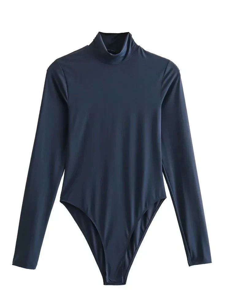 High Neck Bodysuit - Women's Turtleneck Long Sleeve Bodysuit-Fashion Nora
