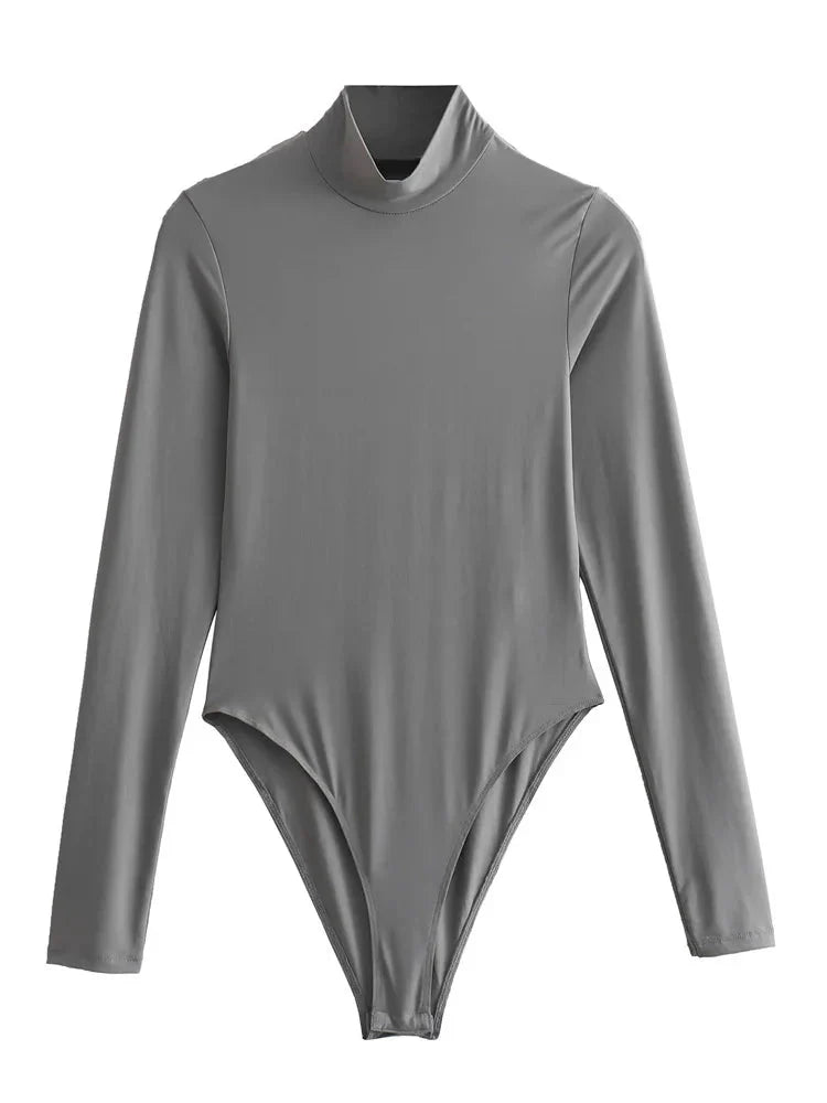 High Neck Bodysuit - Women's Turtleneck Long Sleeve Bodysuit-Fashion Nora