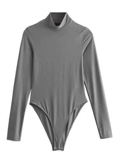 High Neck Bodysuit - Women's Turtleneck Long Sleeve Bodysuit-Fashion Nora
