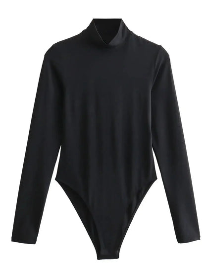 High Neck Bodysuit - Women's Turtleneck Long Sleeve Bodysuit-Fashion Nora