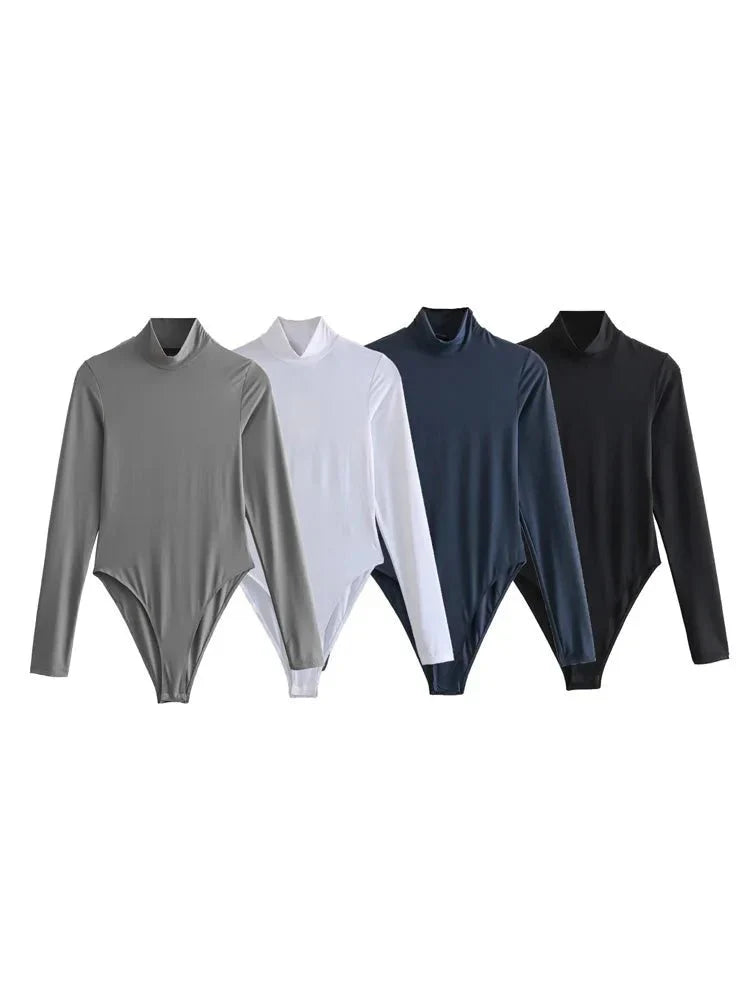 High Neck Bodysuit - Women's Turtleneck Long Sleeve Bodysuit-Fashion Nora