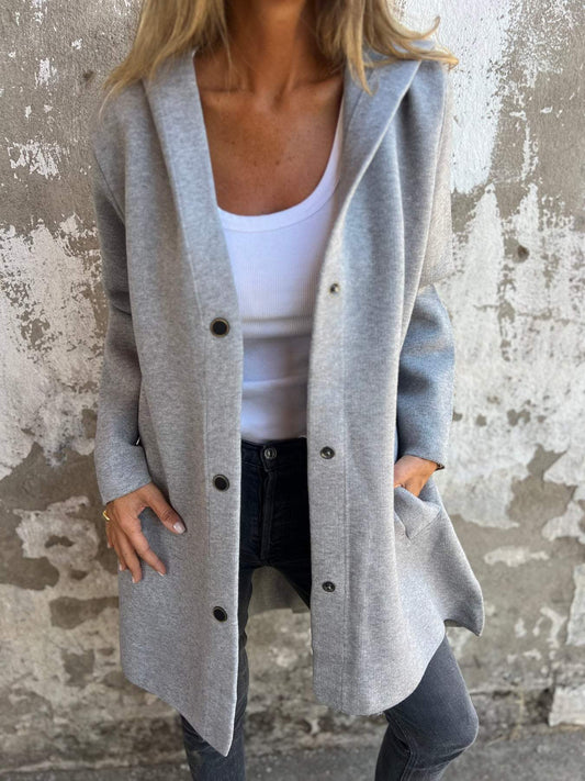 Hooded Jacket | Casual | Single Breasted | Mid Length Coat | Women's Clothing-Fashion Nora