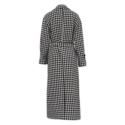 Houndstooth Coat | Long | Double Breasted | Trench Coat | Women's Coat-Fashion Nora