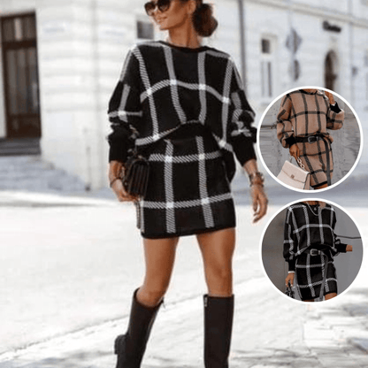 Hovana - Elegant dress with checkered pattern-Fashion Nora