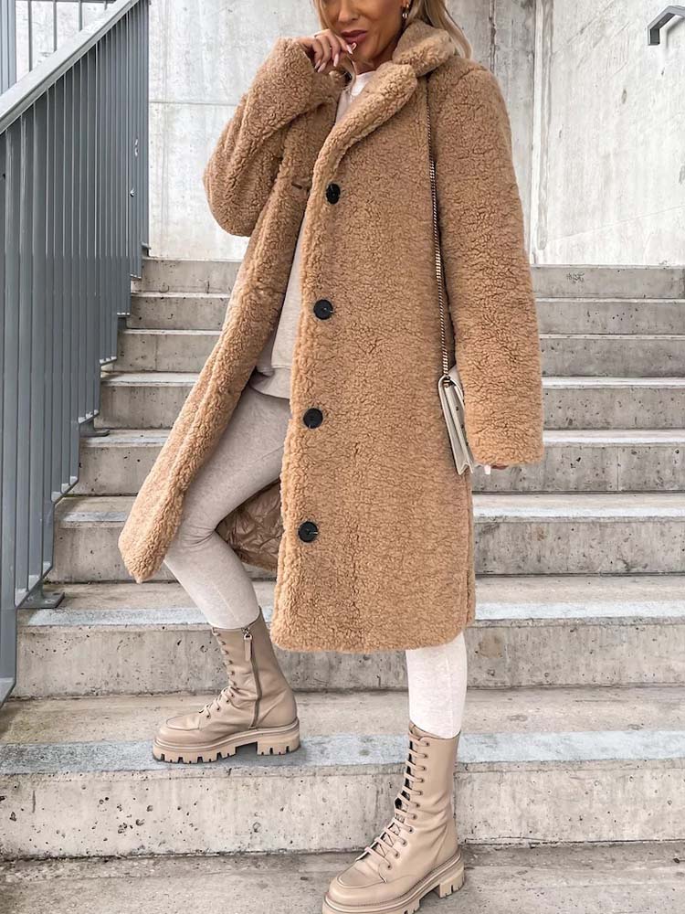 Long beige teddy wok bear coat