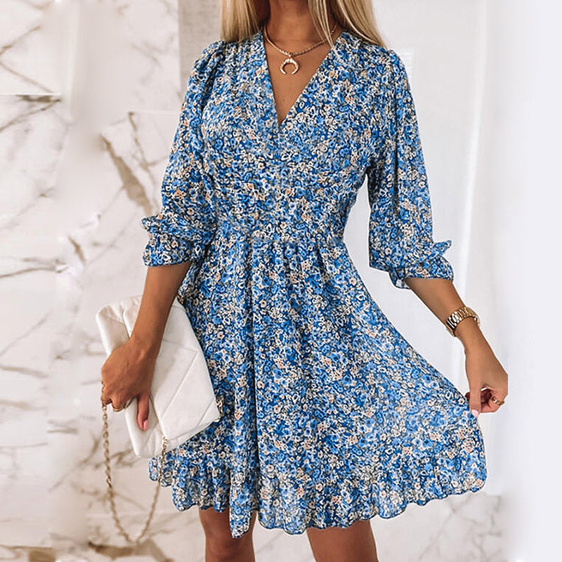 Jessica Summer Dress | Floral dress with puff sleeves and mid waist-Fashion Nora