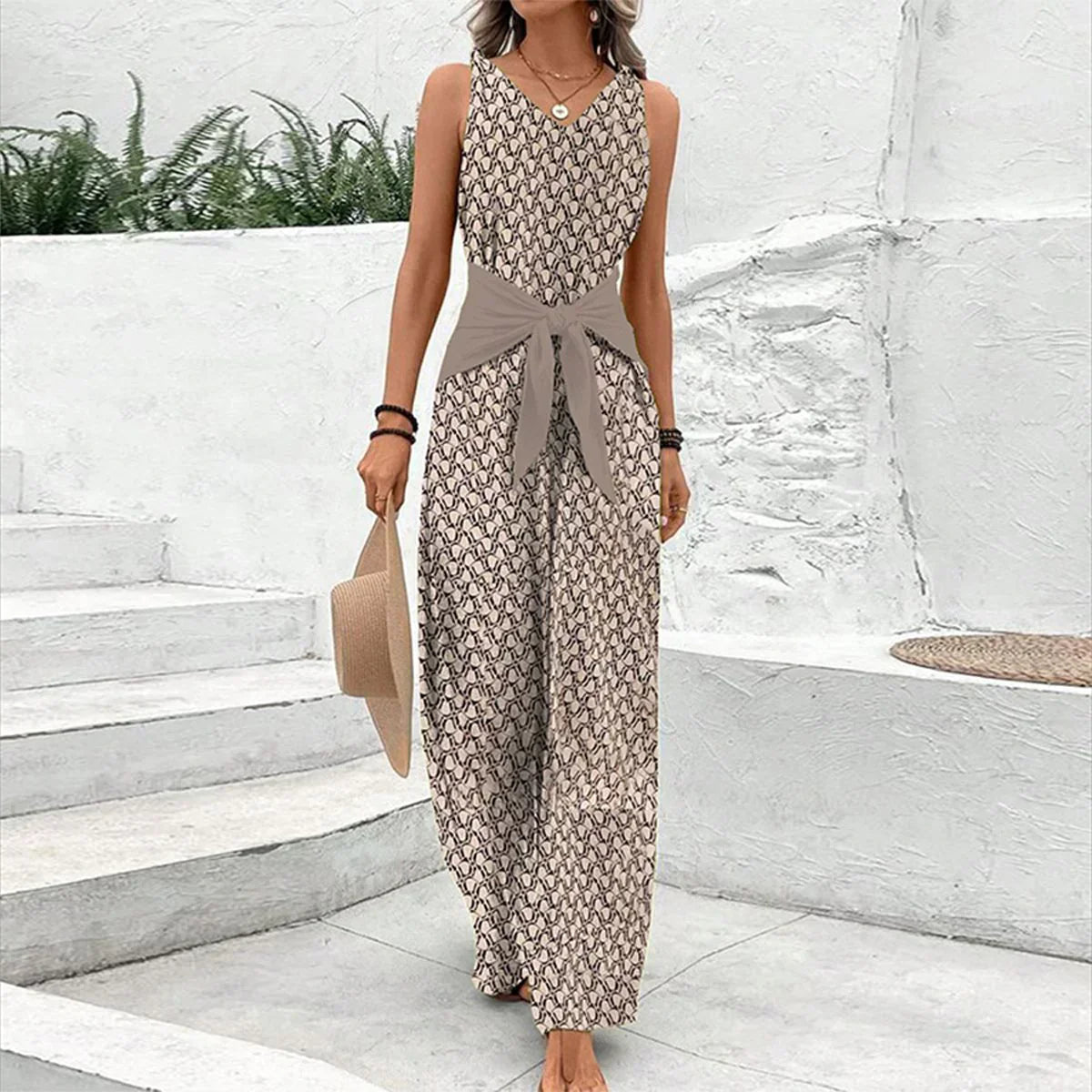 Jumpsuit - Elegant - Sleeveless - Wide Leg Jumpsuit - Women's Clothing-Fashion Nora