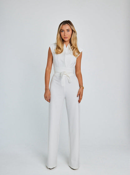 Jumpsuit - Sleeveless - Tie Waist - Elegant Jumpsuit - Wide Leg Jumpsuit-Fashion Nora