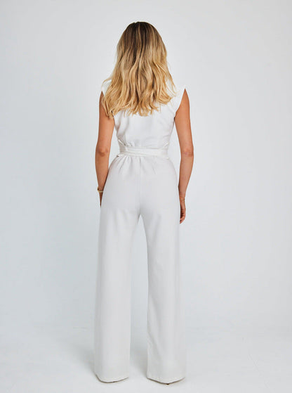 Jumpsuit - Sleeveless - Tie Waist - Elegant Jumpsuit - Wide Leg Jumpsuit-Fashion Nora