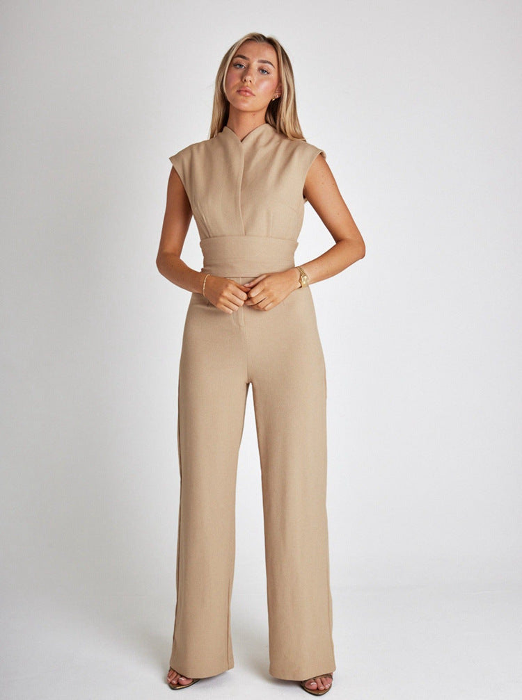 Jumpsuit - Sleeveless - Tie Waist - Elegant Jumpsuit - Wide Leg Jumpsuit-Fashion Nora