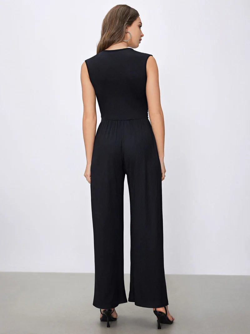 Jumpsuit - V-Neck - Sleeveless - Wide Leg Pants - Women's Clothing-Fashion Nora