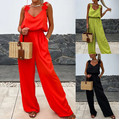 Jumpsuit | Wide Leg | Sleeveless | Elegant Jumpsuit | Women's Overalls-Fashion Nora