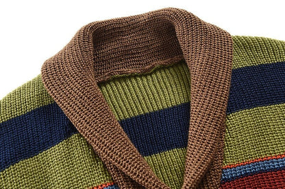 Knit Cardigan - Men's Striped Button-Up Wool Winter Cardigan-Fashion Nora