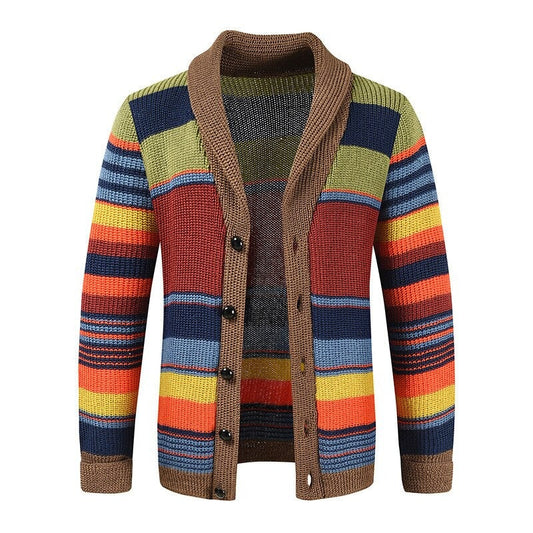 Knit Cardigan - Men's Striped Button-Up Wool Winter Cardigan-Fashion Nora