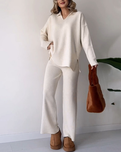 Knit Loungewear Set - Loose Fit - Long Sleeve - Knit Two-Piece Set - Co-Ord Sets Women-Fashion Nora