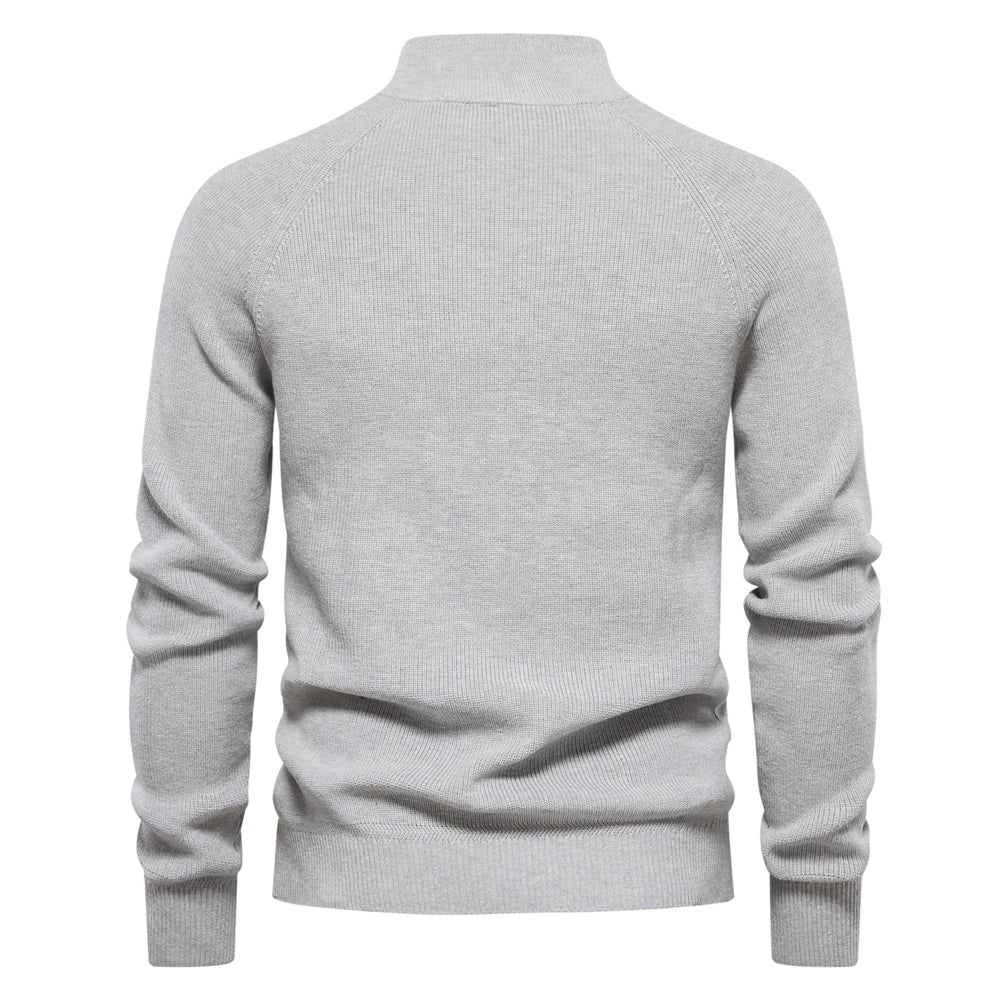 Knit Sweater - Ribbed - Standing Collar - Quarter-Zip Sweater - Men's Jumper-Fashion Nora