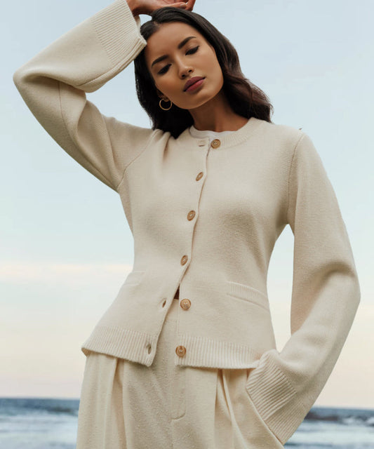 Knitted Cardigan - Women's Elegant Button-Up Cashmere Cardigan-Fashion Nora