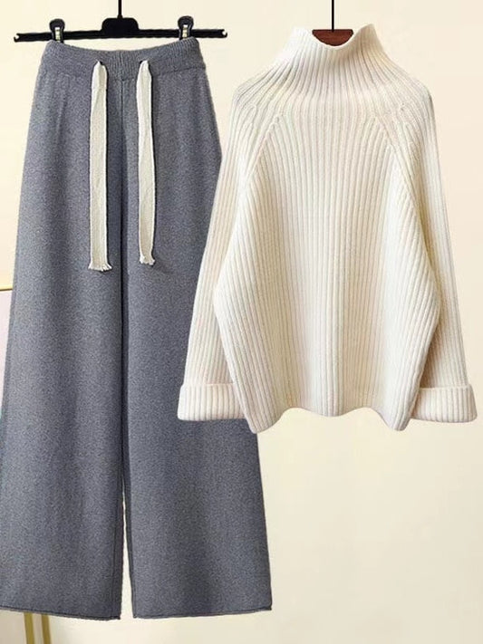 Knitted Co-Ord - Wide Leg - Jumper - Two-Piece Set - Women's Loungewear-Fashion Nora