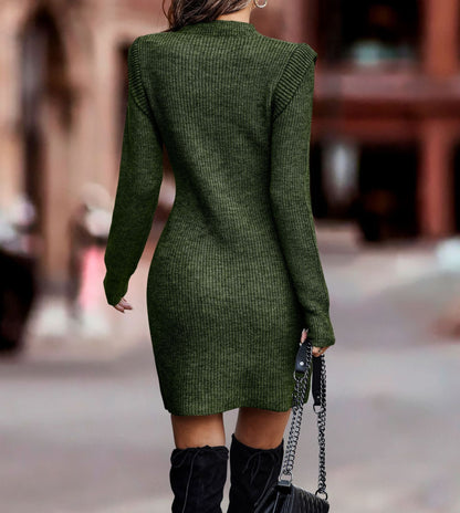 Knitted Dress - Long Sleeve - Crew Neck - Bodycon Dress - Knit Mini Dress-Fashion Nora