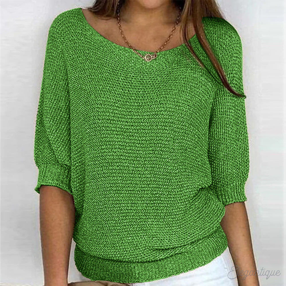 Knitted Sweater | Half Sleeve | Loose Fit | Boat Neck Sweater | Women's Clothing-Fashion Nora