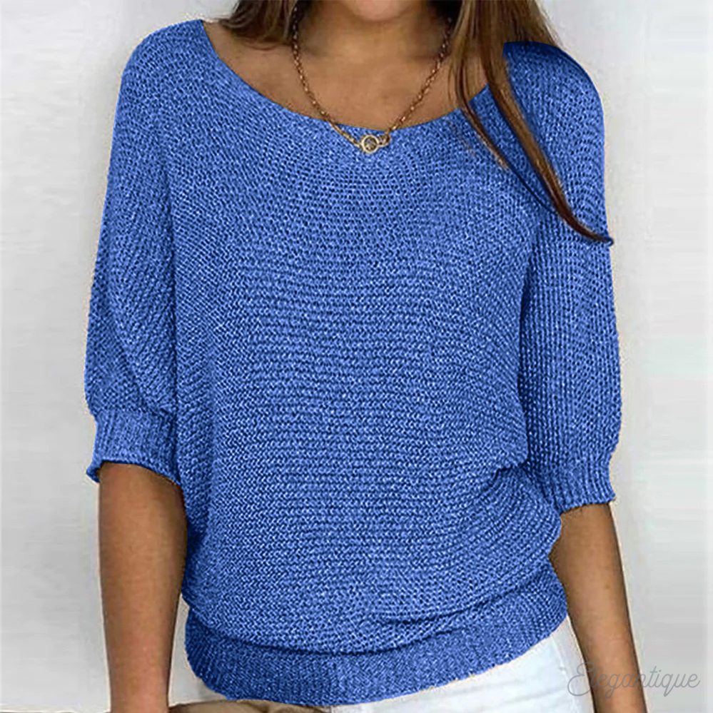 Knitted Sweater | Half Sleeve | Loose Fit | Boat Neck Sweater | Women's Clothing-Fashion Nora
