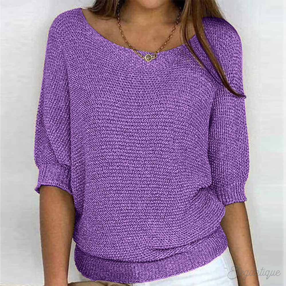 Knitted Sweater | Half Sleeve | Loose Fit | Boat Neck Sweater | Women's Clothing-Fashion Nora