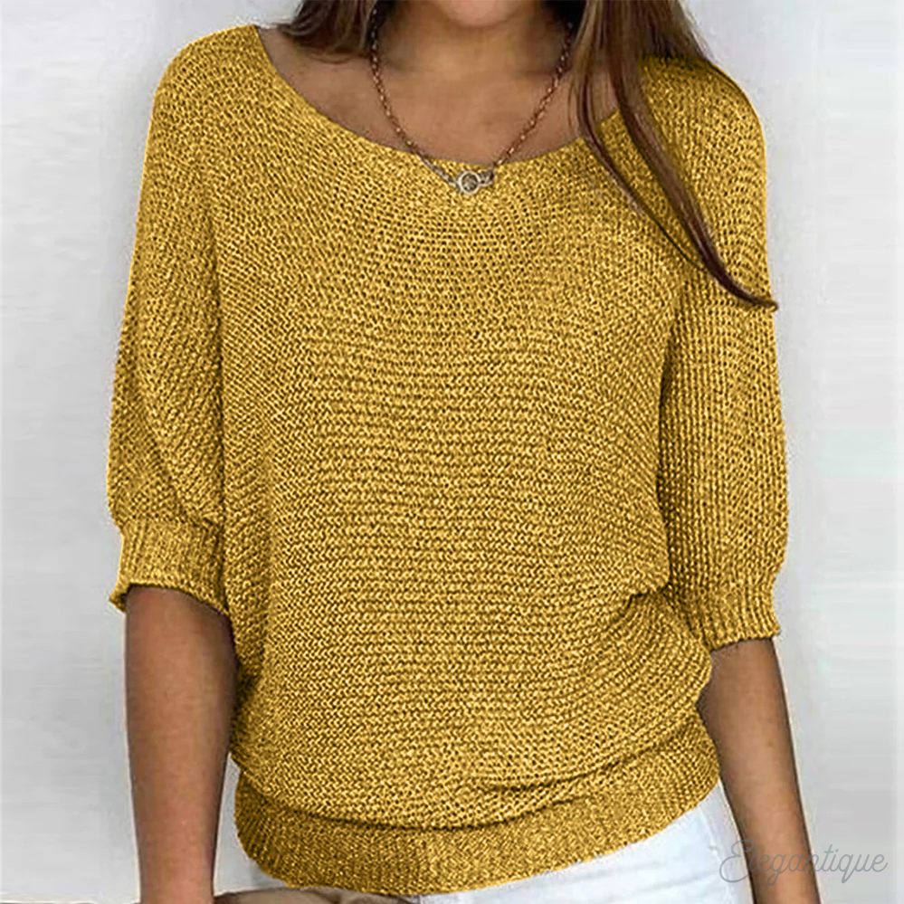Knitted Sweater | Half Sleeve | Loose Fit | Boat Neck Sweater | Women's Clothing-Fashion Nora