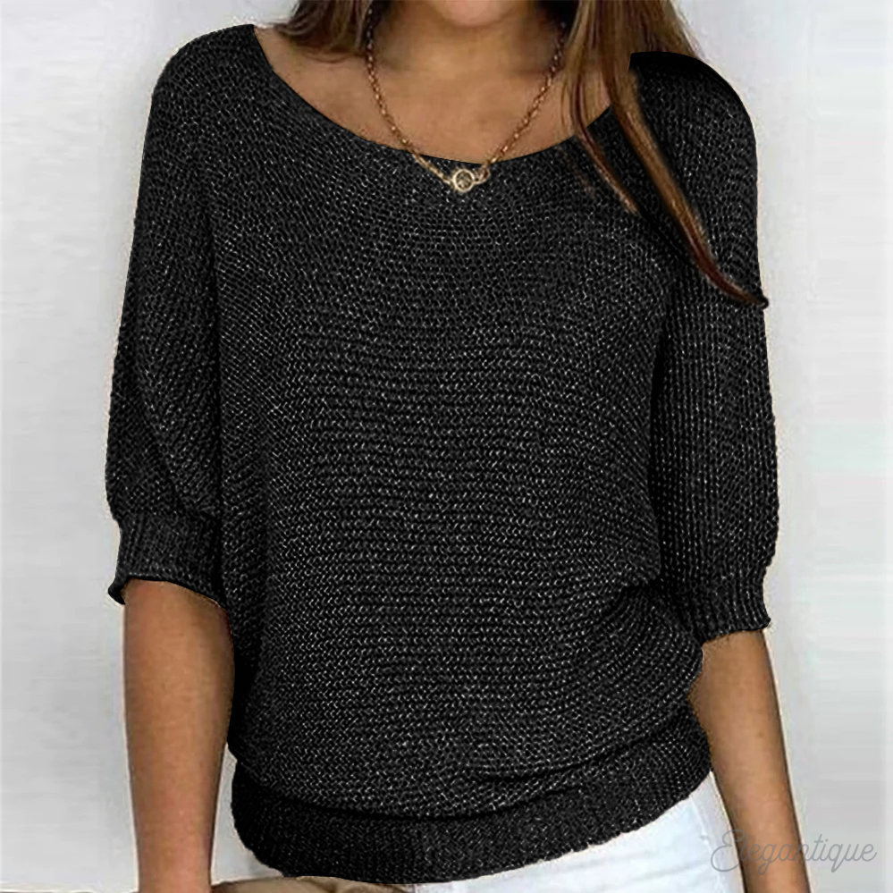 Knitted Sweater | Half Sleeve | Loose Fit | Boat Neck Sweater | Women's Clothing-Fashion Nora