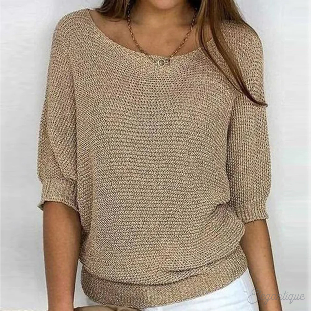 Knitted Sweater | Half Sleeve | Loose Fit | Boat Neck Sweater | Women's Clothing-Fashion Nora