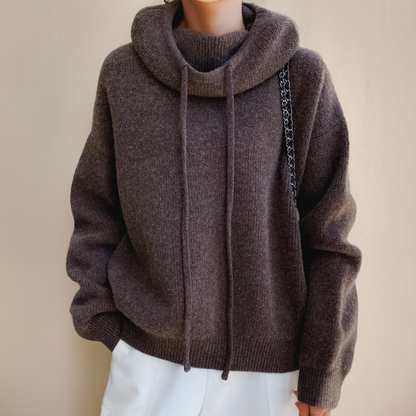 Knitted Sweater | High neck | Oversized | Knit Hoodie | Women's Knitwear-Fashion Nora
