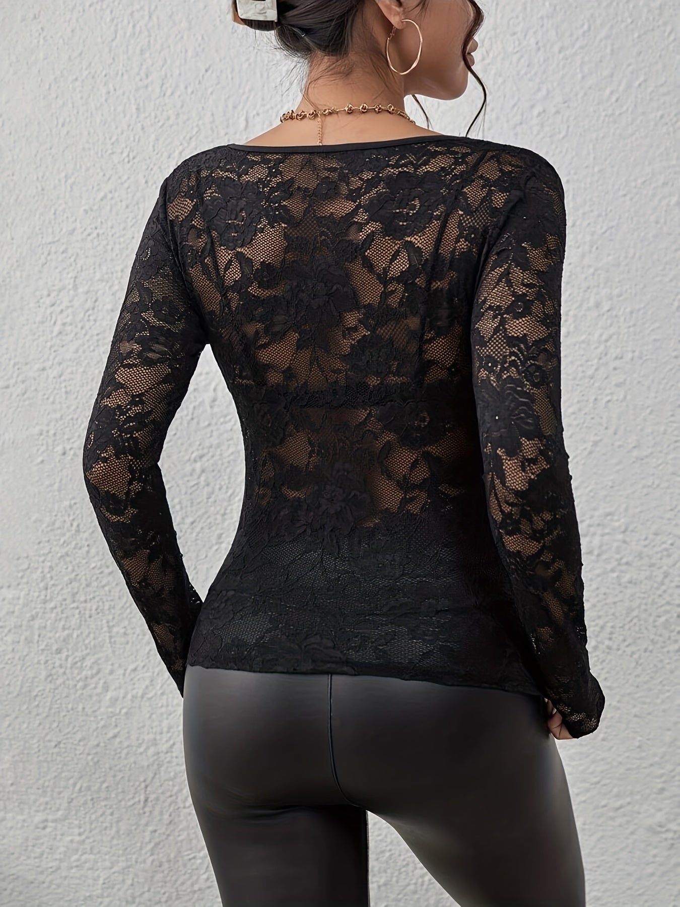 Lace Blouse | V-Neck | See Through | Lace Top | Long Sleeve Lace Top-Fashion Nora