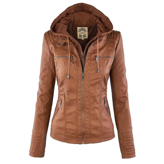 Leather Jacket | Hooded | Zip-Up | Vegan Leather Jacket | Women's Jacket-Fashion Nora