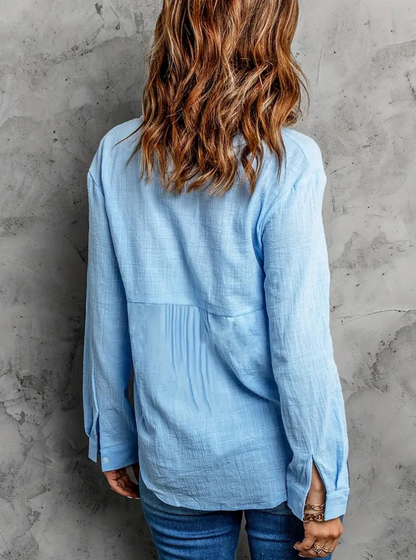 Linen Blouse - Button-Up - Long Sleeve - Ladies Linen Shirt - Women's Clothing-Fashion Nora