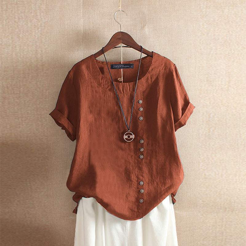 Linen Blouse | Oversized |Short Sleeve | Ladies Linen Shirt | Women's Summer Top-Fashion Nora