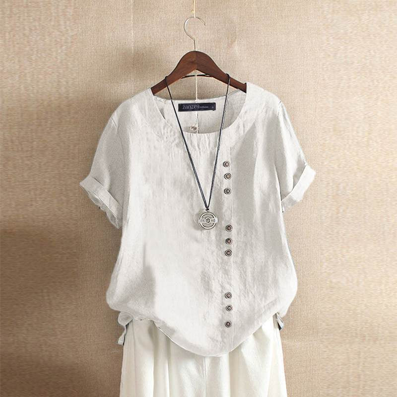 Linen Blouse | Oversized |Short Sleeve | Ladies Linen Shirt | Women's Summer Top-Fashion Nora