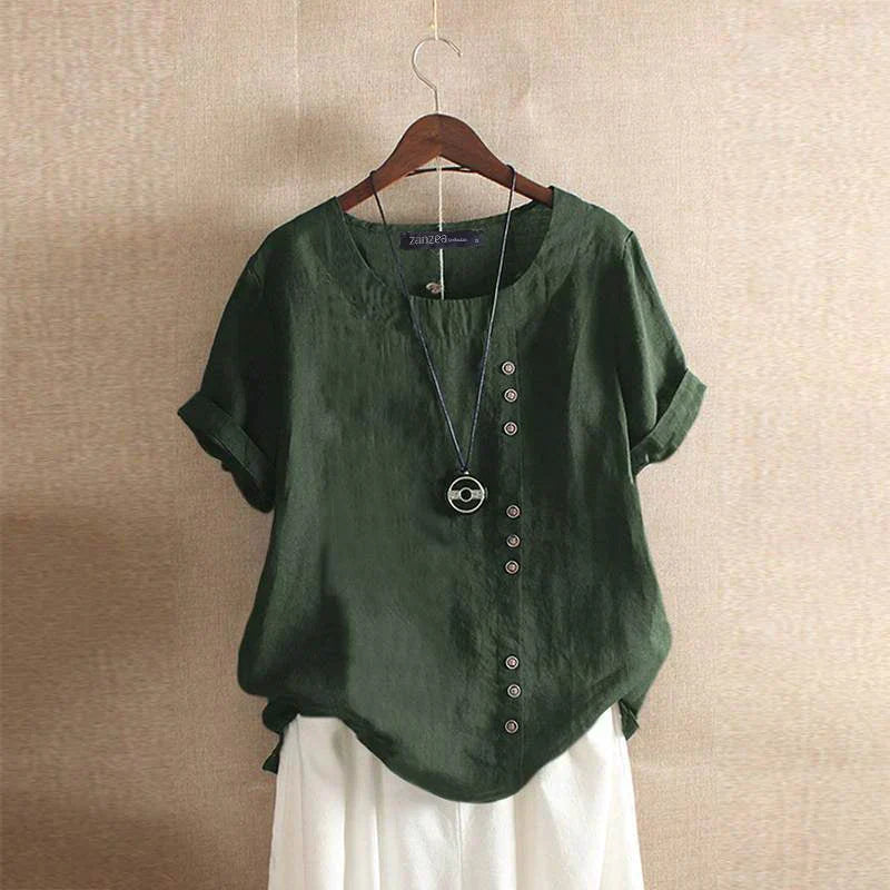 Linen Blouse | Oversized |Short Sleeve | Ladies Linen Shirt | Women's Summer Top-Fashion Nora