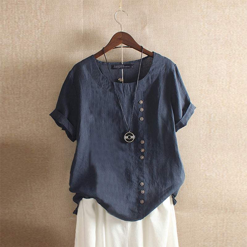 Linen Blouse | Oversized |Short Sleeve | Ladies Linen Shirt | Women's Summer Top-Fashion Nora