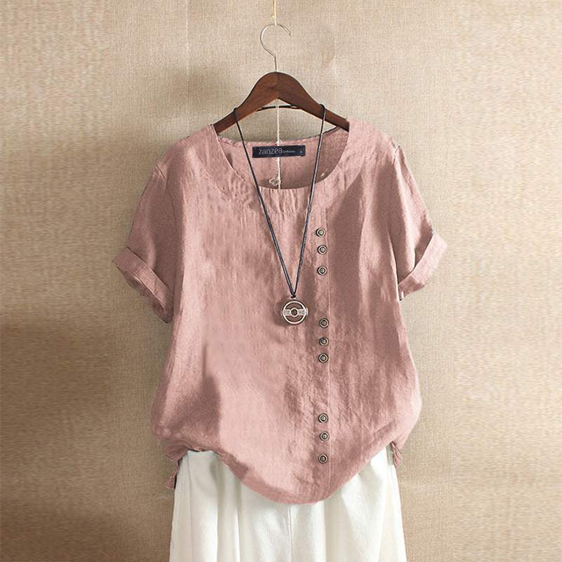 Linen Blouse | Oversized |Short Sleeve | Ladies Linen Shirt | Women's Summer Top-Fashion Nora