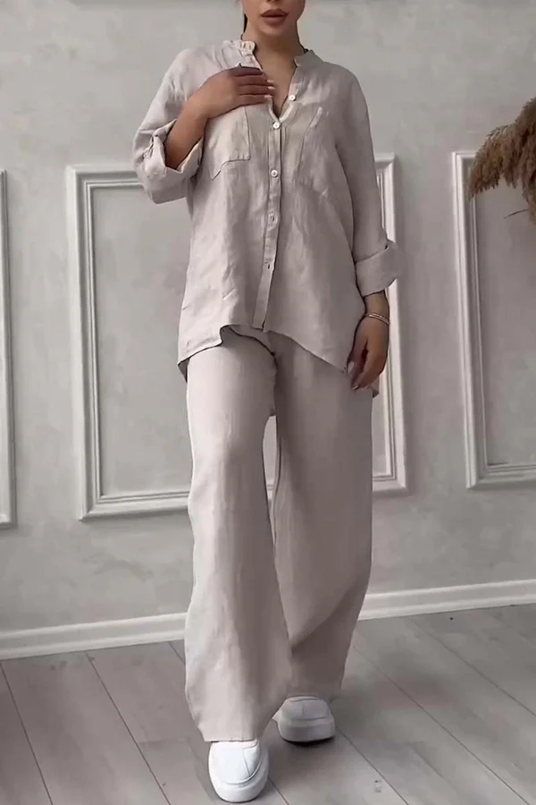 Linen Co-Ord Set | Button-Up | Wide Leg | Two-Piece Set | Linen Shirt and Pants Set Women's-Fashion Nora