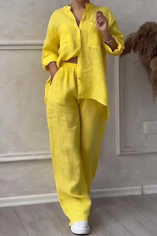 Linen Co-Ord Set | Button-Up | Wide Leg | Two-Piece Set | Linen Shirt and Pants Set Women's-Fashion Nora
